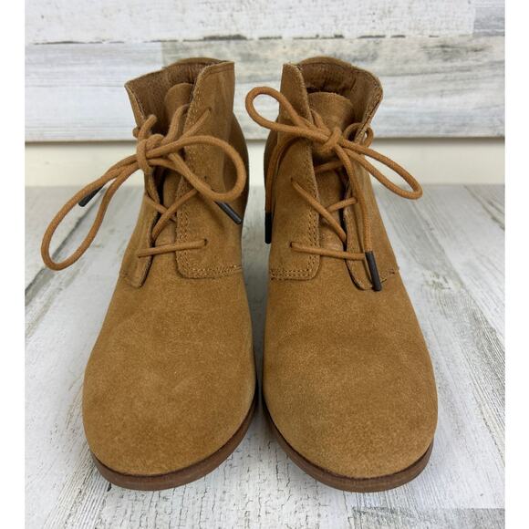 TOMS Women’s 7.5 Lunata Tan Suede Lace-Up Ankle Heeled Booties - Picture 2 of 8